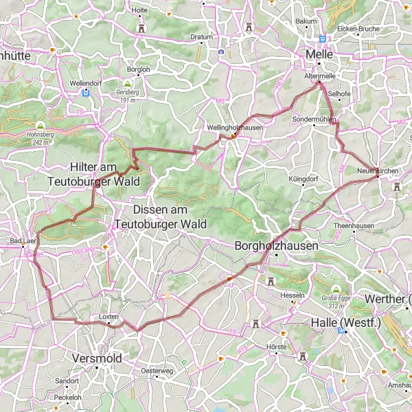 Karten-Miniaturansicht der Radinspiration "Gravel-Abenteuer um Neuenkirchen" in Weser-Ems, Germany. Erstellt vom Tarmacs.app-Routenplaner für Radtouren