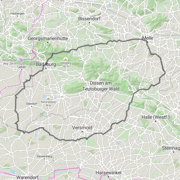 Karten-Miniaturansicht der Radinspiration "Kulturtour rund um Neuenkirchen" in Weser-Ems, Germany. Erstellt vom Tarmacs.app-Routenplaner für Radtouren