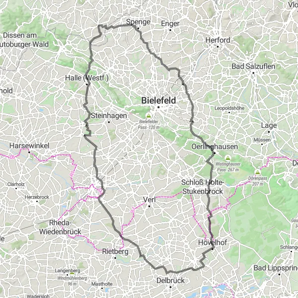 Map miniature of "Jöllenbeck to Theenhausen Scenic Loop" cycling inspiration in Weser-Ems, Germany. Generated by Tarmacs.app cycling route planner