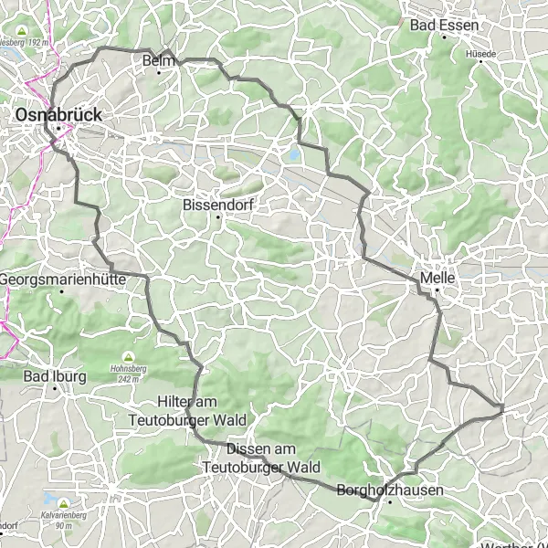 Map miniature of "Neuenkirchen to Niederschlochtern Loop" cycling inspiration in Weser-Ems, Germany. Generated by Tarmacs.app cycling route planner