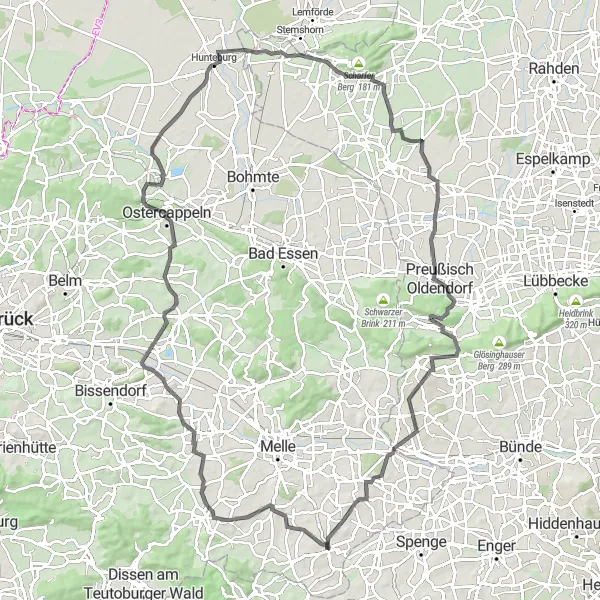 Map miniature of "Panorama Loop" cycling inspiration in Weser-Ems, Germany. Generated by Tarmacs.app cycling route planner