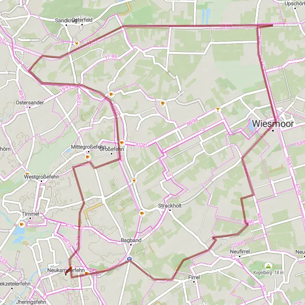 Map miniature of "Großefehn and Wiesens Gravel Loop" cycling inspiration in Weser-Ems, Germany. Generated by Tarmacs.app cycling route planner