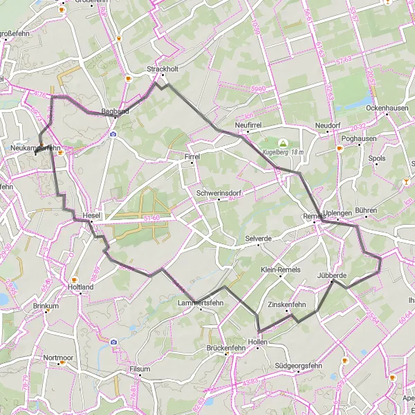 Map miniature of "Bagband and Hesel Scenic Route" cycling inspiration in Weser-Ems, Germany. Generated by Tarmacs.app cycling route planner