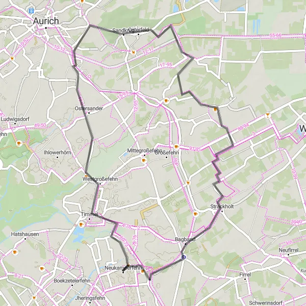 Map miniature of "Timmel Adventure" cycling inspiration in Weser-Ems, Germany. Generated by Tarmacs.app cycling route planner