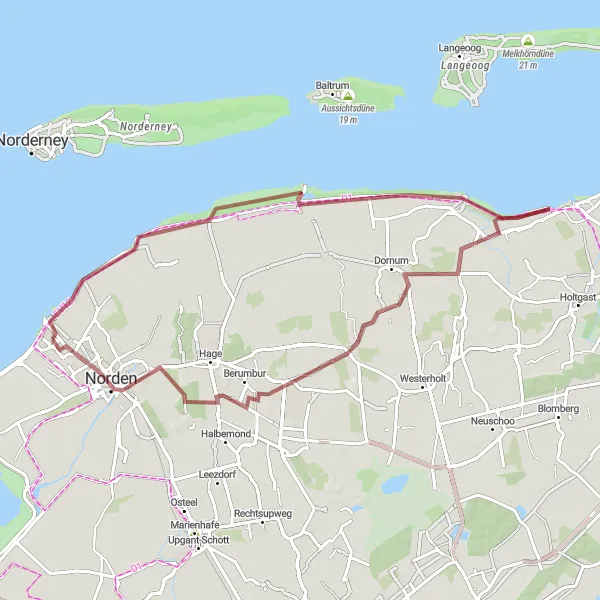 Map miniature of "The Gravel Adventure" cycling inspiration in Weser-Ems, Germany. Generated by Tarmacs.app cycling route planner