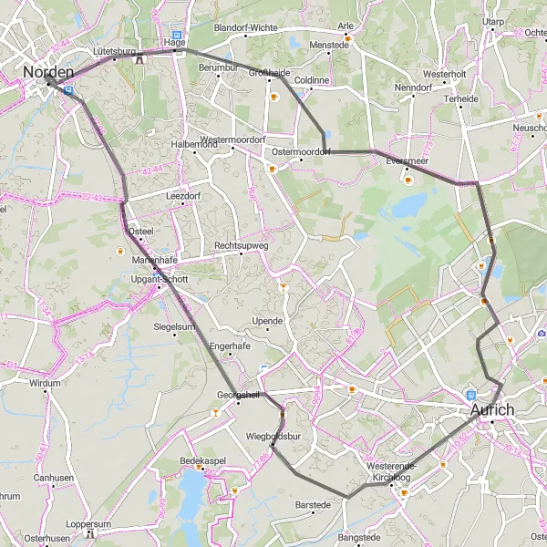 Map miniature of "Osteel Loop" cycling inspiration in Weser-Ems, Germany. Generated by Tarmacs.app cycling route planner