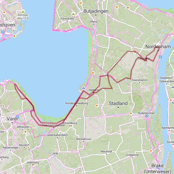 Karten-Miniaturansicht der Radinspiration "Naturschönheiten und Küstenluft" in Weser-Ems, Germany. Erstellt vom Tarmacs.app-Routenplaner für Radtouren