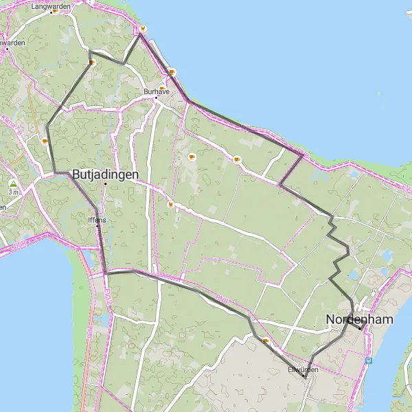 Map miniature of "Rural Delights" cycling inspiration in Weser-Ems, Germany. Generated by Tarmacs.app cycling route planner