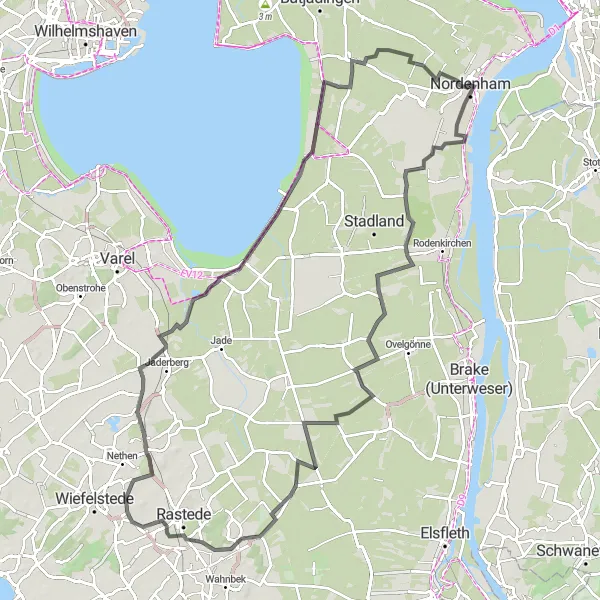 Map miniature of "Bronzezeithaus Hahnenknoop Loop" cycling inspiration in Weser-Ems, Germany. Generated by Tarmacs.app cycling route planner