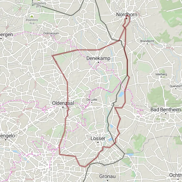 Map miniature of "Uncharted Gravel Paths" cycling inspiration in Weser-Ems, Germany. Generated by Tarmacs.app cycling route planner