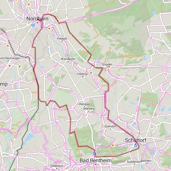 Karten-Miniaturansicht der Radinspiration "Rundweg von Nordhorn über Engden nach Schüttorf" in Weser-Ems, Germany. Erstellt vom Tarmacs.app-Routenplaner für Radtouren