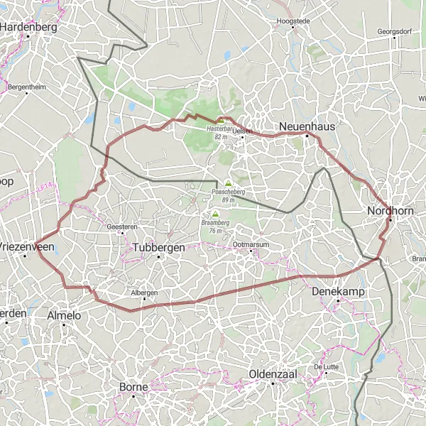 Karten-Miniaturansicht der Radinspiration "Entdeckungstour durch Nordhorn und Umgebung auf Schotterstraßen" in Weser-Ems, Germany. Erstellt vom Tarmacs.app-Routenplaner für Radtouren