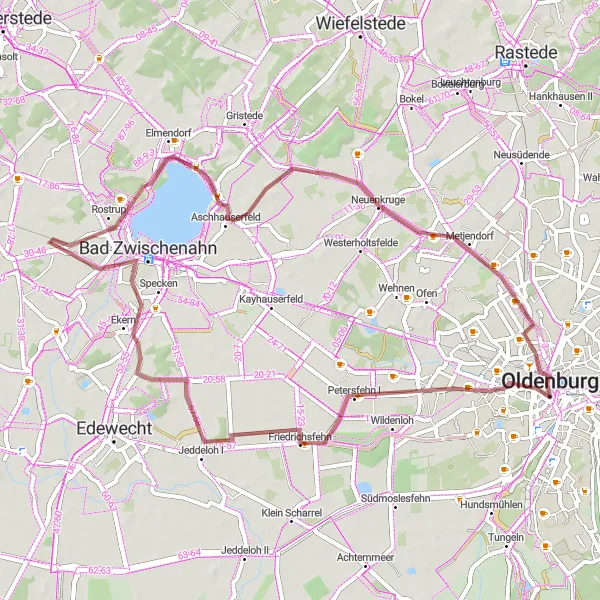 Map miniature of "Gravel Adventure to Bad Zwischenahn" cycling inspiration in Weser-Ems, Germany. Generated by Tarmacs.app cycling route planner