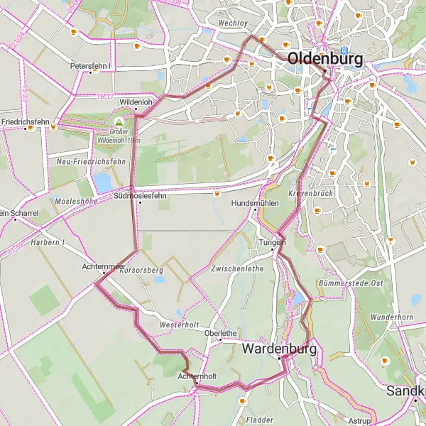 Map miniature of "Scenic Gravel Ride" cycling inspiration in Weser-Ems, Germany. Generated by Tarmacs.app cycling route planner