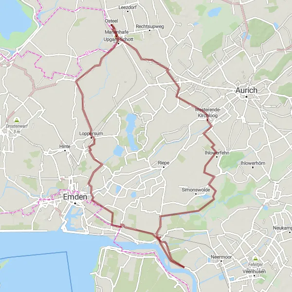 Map miniature of "Westerende-Kirchloog Circular Route" cycling inspiration in Weser-Ems, Germany. Generated by Tarmacs.app cycling route planner