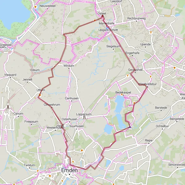 Map miniature of "Gravel Quest" cycling inspiration in Weser-Ems, Germany. Generated by Tarmacs.app cycling route planner