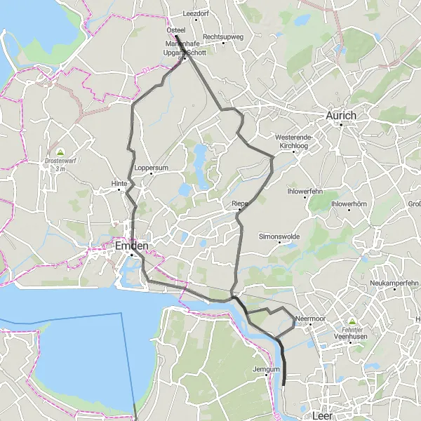 Map miniature of "Engerhafe Road Circuit" cycling inspiration in Weser-Ems, Germany. Generated by Tarmacs.app cycling route planner