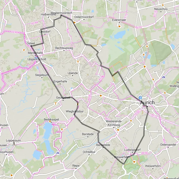 Map miniature of "Berumerfehn Road Loop" cycling inspiration in Weser-Ems, Germany. Generated by Tarmacs.app cycling route planner