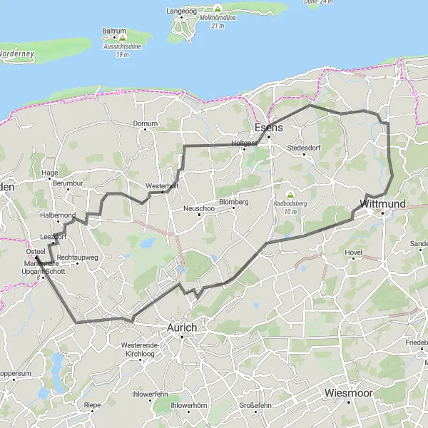 Map miniature of "Road Cycling Extravaganza" cycling inspiration in Weser-Ems, Germany. Generated by Tarmacs.app cycling route planner