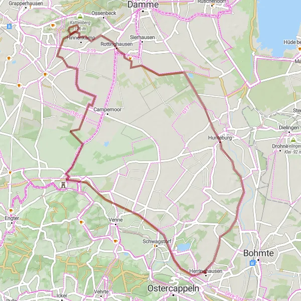 Map miniature of "The Serene Countryside" cycling inspiration in Weser-Ems, Germany. Generated by Tarmacs.app cycling route planner