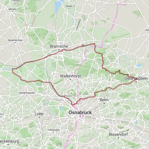 Map miniature of "Gravel Adventures and Scenic Mountains" cycling inspiration in Weser-Ems, Germany. Generated by Tarmacs.app cycling route planner