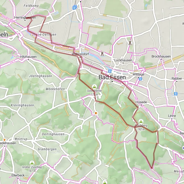 Map miniature of "The Hidden Gems" cycling inspiration in Weser-Ems, Germany. Generated by Tarmacs.app cycling route planner