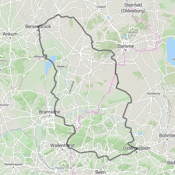 Karten-Miniaturansicht der Radinspiration "Große Rundtour durch idyllische Landschaften" in Weser-Ems, Germany. Erstellt vom Tarmacs.app-Routenplaner für Radtouren