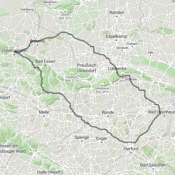 Karten-Miniaturansicht der Radinspiration "Landstraßen-Rennrad-Rallye durch Bohmte und Hitzhausen" in Weser-Ems, Germany. Erstellt vom Tarmacs.app-Routenplaner für Radtouren