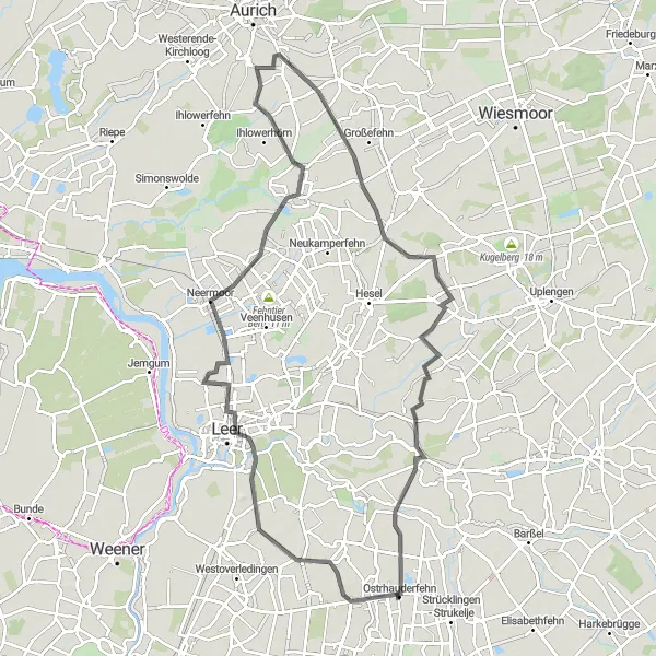 Map miniature of "Discovering Cultural Heritage: Road Biking Adventure" cycling inspiration in Weser-Ems, Germany. Generated by Tarmacs.app cycling route planner