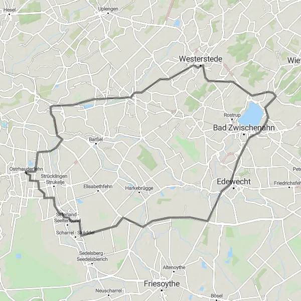 Map miniature of "The Ammerland Loop" cycling inspiration in Weser-Ems, Germany. Generated by Tarmacs.app cycling route planner