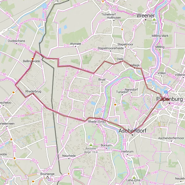 Map miniature of "Rhede and Bellingwolde Gravel Loop" cycling inspiration in Weser-Ems, Germany. Generated by Tarmacs.app cycling route planner