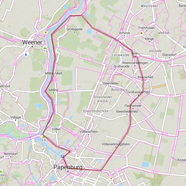 Map miniature of "Papenburg and Catharina von Papenburg Gravel Loop" cycling inspiration in Weser-Ems, Germany. Generated by Tarmacs.app cycling route planner
