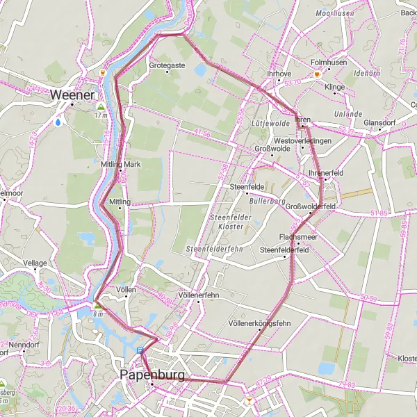 Karten-Miniaturansicht der Radinspiration "Erholung in der Natur - Gravel-Tour durch Papenburg und Umgebung" in Weser-Ems, Germany. Erstellt vom Tarmacs.app-Routenplaner für Radtouren