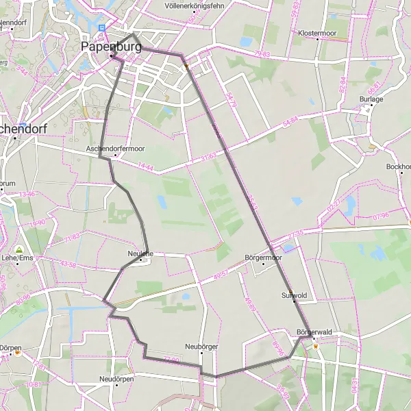 Karten-Miniaturansicht der Radinspiration "Kurze Runde um Papenburg" in Weser-Ems, Germany. Erstellt vom Tarmacs.app-Routenplaner für Radtouren