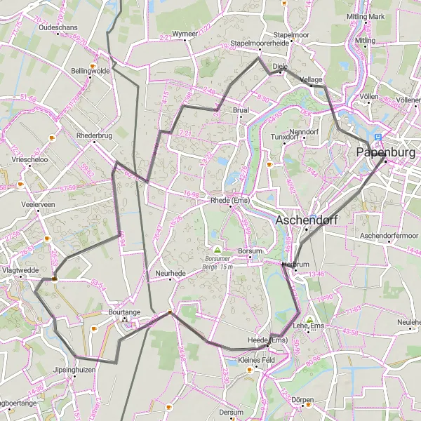 Map miniature of "Scenic Countryside Road Loop" cycling inspiration in Weser-Ems, Germany. Generated by Tarmacs.app cycling route planner