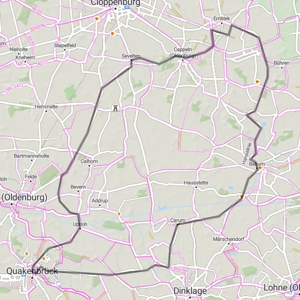 Map miniature of "Hidden Gem" cycling inspiration in Weser-Ems, Germany. Generated by Tarmacs.app cycling route planner