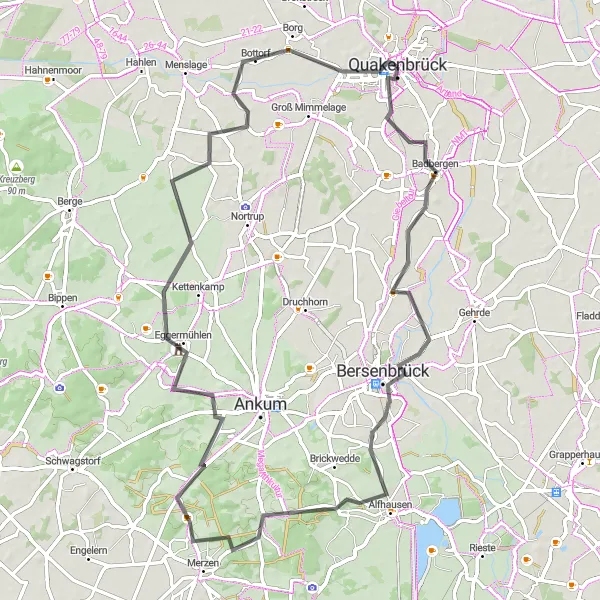 Karten-Miniaturansicht der Radinspiration "Erlebnisreiche Fahrt nach Eggermühlen" in Weser-Ems, Germany. Erstellt vom Tarmacs.app-Routenplaner für Radtouren