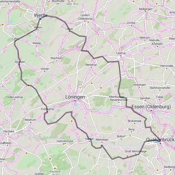 Map miniature of "Menslage Loop" cycling inspiration in Weser-Ems, Germany. Generated by Tarmacs.app cycling route planner