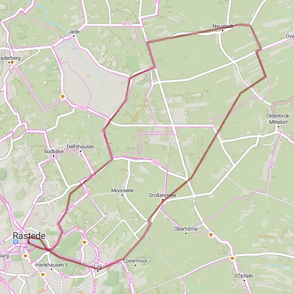 Karten-Miniaturansicht der Radinspiration "Graveltour Rastede - Großenmeer" in Weser-Ems, Germany. Erstellt vom Tarmacs.app-Routenplaner für Radtouren