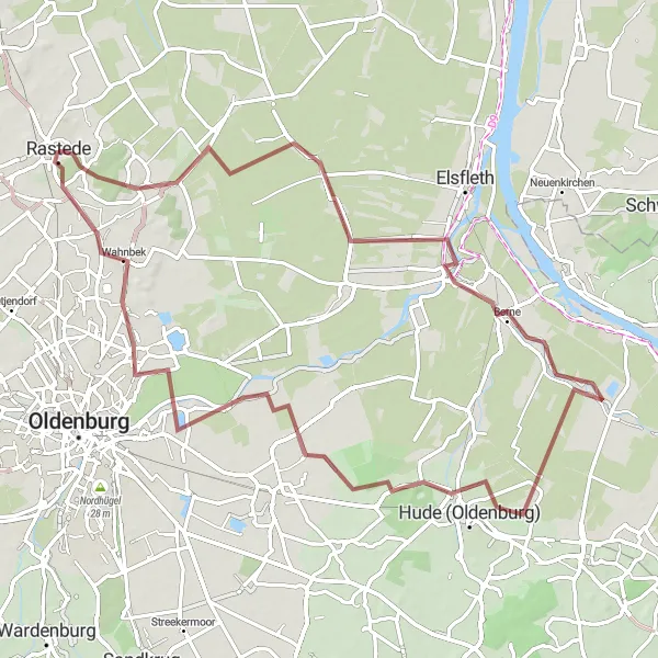 Karten-Miniaturansicht der Radinspiration "Gravelabenteuer durch Eckfleth, Berne und Wahnbek" in Weser-Ems, Germany. Erstellt vom Tarmacs.app-Routenplaner für Radtouren