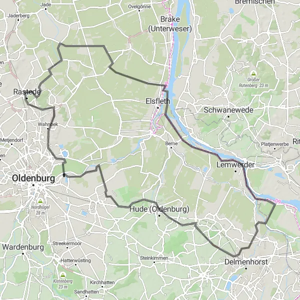 Karten-Miniaturansicht der Radinspiration "Straßentour Rastede - Iprump" in Weser-Ems, Germany. Erstellt vom Tarmacs.app-Routenplaner für Radtouren