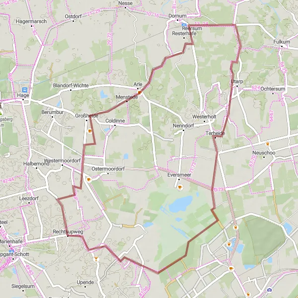 Map miniature of "Großheide and Münkeboe Gravel Route" cycling inspiration in Weser-Ems, Germany. Generated by Tarmacs.app cycling route planner