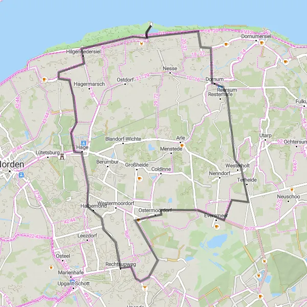 Karten-Miniaturansicht der Radinspiration "Entdeckungstour entlang der Küste" in Weser-Ems, Germany. Erstellt vom Tarmacs.app-Routenplaner für Radtouren