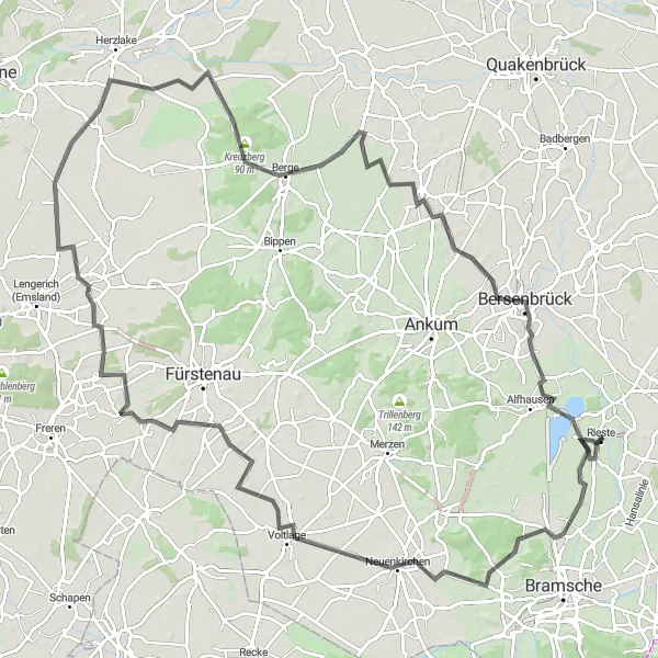 Map miniature of "Challenging Route with Famous Landmarks" cycling inspiration in Weser-Ems, Germany. Generated by Tarmacs.app cycling route planner
