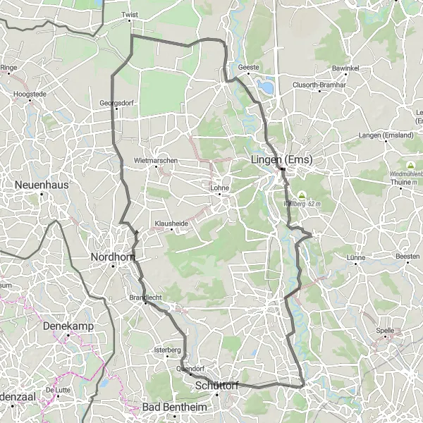 Karten-Miniaturansicht der Radinspiration "Road-Tour durch Georgsdorf und Hilgenberg" in Weser-Ems, Germany. Erstellt vom Tarmacs.app-Routenplaner für Radtouren