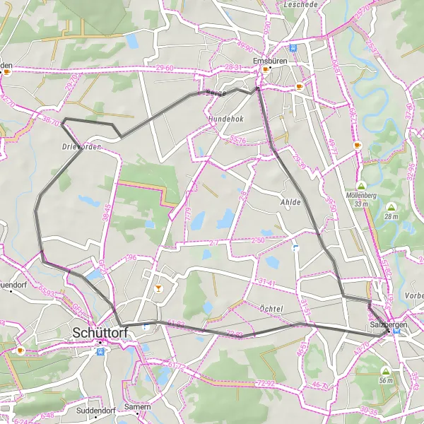 Map miniature of "Schüttorf and Emsbüren Scenic Road Ride" cycling inspiration in Weser-Ems, Germany. Generated by Tarmacs.app cycling route planner