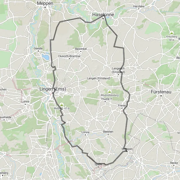 Map miniature of "Schapen Road Cycling Adventure" cycling inspiration in Weser-Ems, Germany. Generated by Tarmacs.app cycling route planner