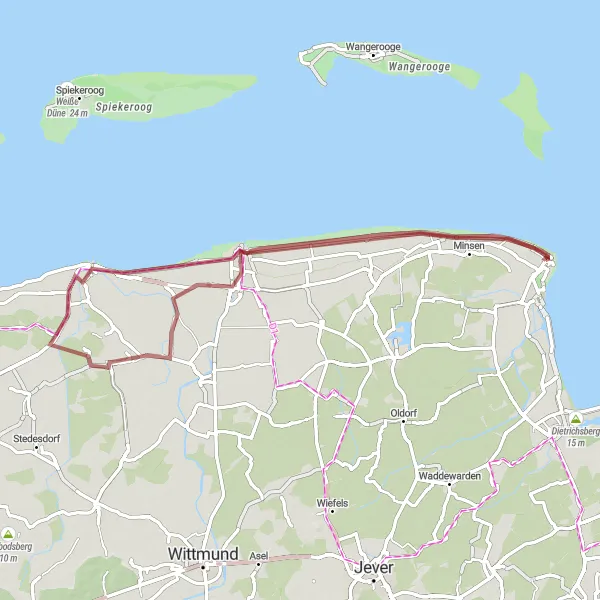 Map miniature of "Weser-Ems Gravel Escape" cycling inspiration in Weser-Ems, Germany. Generated by Tarmacs.app cycling route planner