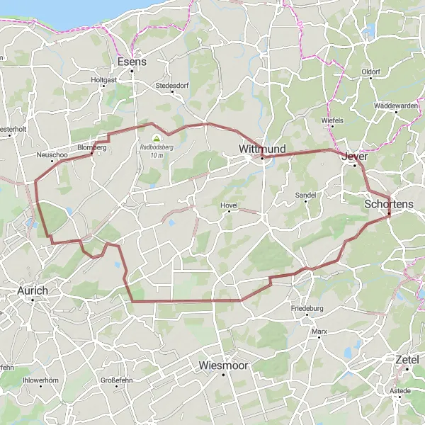 Karten-Miniaturansicht der Radinspiration "Ostfriesland Gravelabenteuer" in Weser-Ems, Germany. Erstellt vom Tarmacs.app-Routenplaner für Radtouren