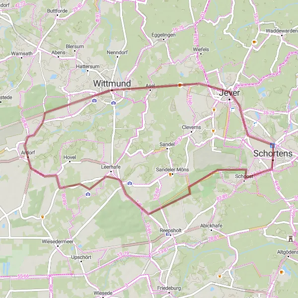 Karten-Miniaturansicht der Radinspiration "Rispel und Wittmund Erlebnis" in Weser-Ems, Germany. Erstellt vom Tarmacs.app-Routenplaner für Radtouren